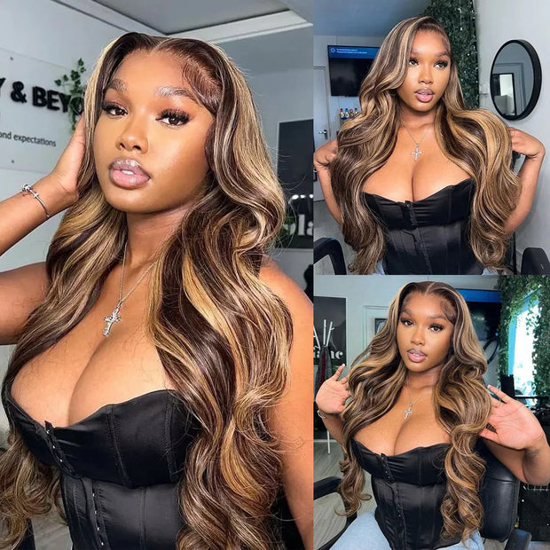 Highlight Wig 13x4 13x6 Hd Lace Frontal Human Hair Wig 30 40 Inch Honey Blonde Body Wave Lace Front Wigs For Women Natural Hair