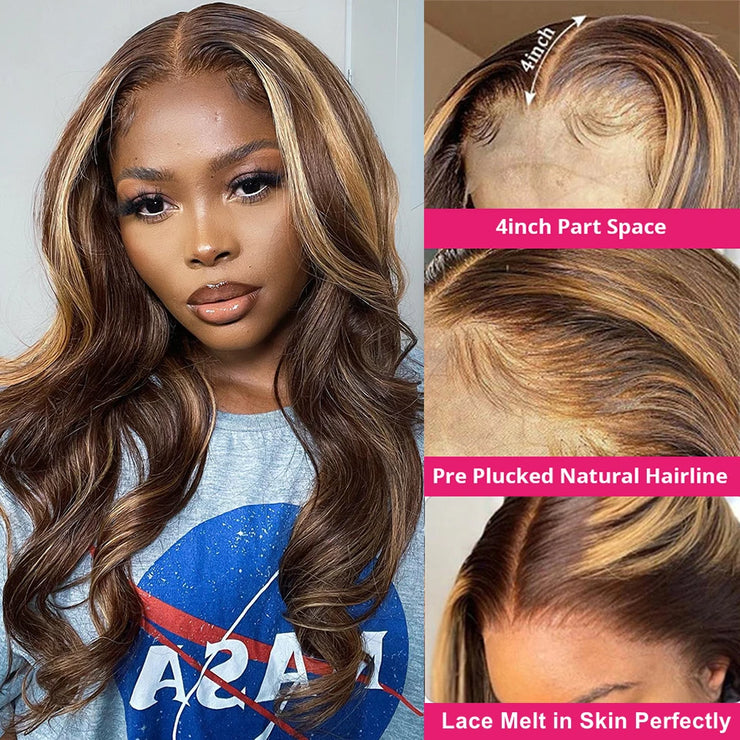 Highlight Wig 13x4 13x6 Hd Lace Frontal Human Hair Wig 30 40 Inch Honey Blonde Body Wave Lace Front Wigs For Women Natural Hair