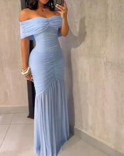 Dresses for Women 2025 Elegant Sexy Off Shoulder Ruched Cinched Waist Evening Dress Slim Fit Mermaid Hem Party Dress
