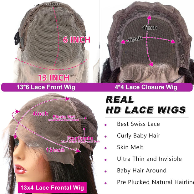 250% 13x6 Hd Frontal Body Wave Human Hair Pre-plucked Lace Brazilian Remy Straight Wave With Hd 13x4 Front Wig