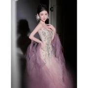 Woman's Dresses Pink Evening Dress High-End Light Luxury Niche Strapless Bridal Engagement Dress Elegant Evening Dress
