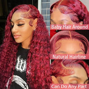 40 Inch Curly Burgundy 13x6 Hd Lace Front Human Hair Wig Red Wigs For Women Transparent Lace 5x5 13x4 Deep Wave Frontal Wig 99j
