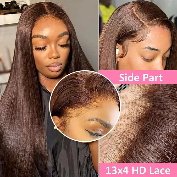 13x4 Chocolate Brown Lace Front Human Hair Wigs For Women 13x6 HD Transparent Straight Lace Frontal Wigs Colored Human Hair Wigs