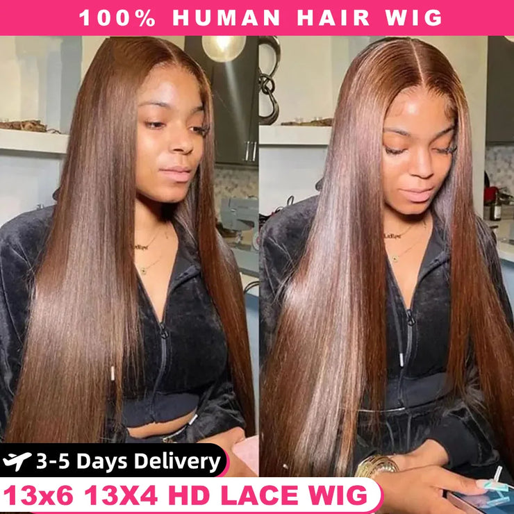 13x4 Chocolate Brown Lace Front Human Hair Wigs For Women 13x6 HD Transparent Straight Lace Frontal Wigs Colored Human Hair Wigs