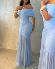 Dresses for Women 2025 Elegant Sexy Off Shoulder Ruched Cinched Waist Evening Dress Slim Fit Mermaid Hem Party Dress