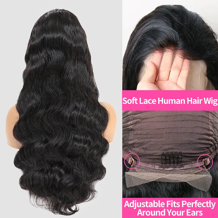 250% 13x6 Hd Frontal Body Wave Human Hair Pre-plucked Lace Brazilian Remy Straight Wave With Hd 13x4 Front Wig