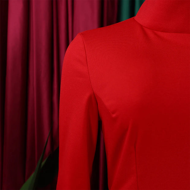 Dresses for Women 2024 New Skew Collar Full Sleeve Solid Sheath Package Hips Mid Calf Professional African Business Work Dress