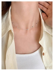 925 Silver Sterling Silver Necklace With Simple Geometric Multicolour Beads Choker Shiny Delicate Collarbone Chain For Women's