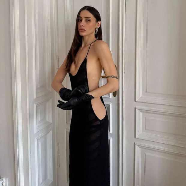 Black Evening Dresses For Women Clothing Backless Vestidos Elegantes Para Mujer See Through Sexi Night Dress Hot Club Outfit