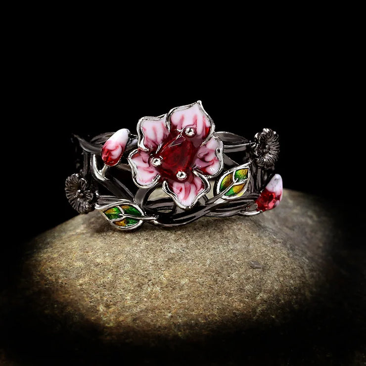 Romantic Gift Rings for Women Exquisite Women's Jewelry Pink Flower Elegant Attend Banquet Wedding Gift anillosa mujer