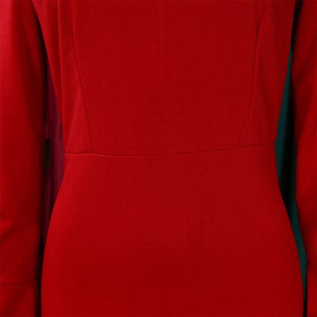 Dresses for Women 2024 New Skew Collar Full Sleeve Solid Sheath Package Hips Mid Calf Professional African Business Work Dress