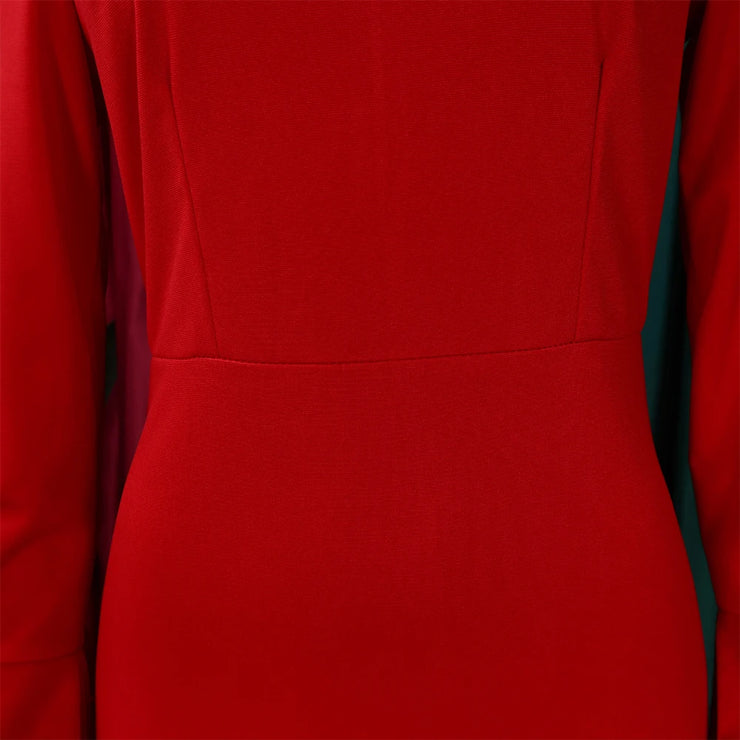 Dresses for Women 2024 New Skew Collar Full Sleeve Solid Sheath Package Hips Mid Calf Professional African Business Work Dress