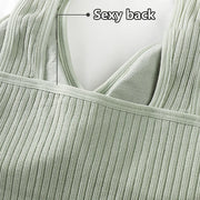Bra Tops Summer V Neck Rib Crop Tank Top With Detachable Bra Pads Sleevelss Solid Color Backless Sporty Bra Top