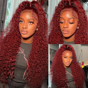40 Inch Curly Burgundy 13x6 Hd Lace Front Human Hair Wig Red Wigs For Women Transparent Lace 5x5 13x4 Deep Wave Frontal Wig 99j