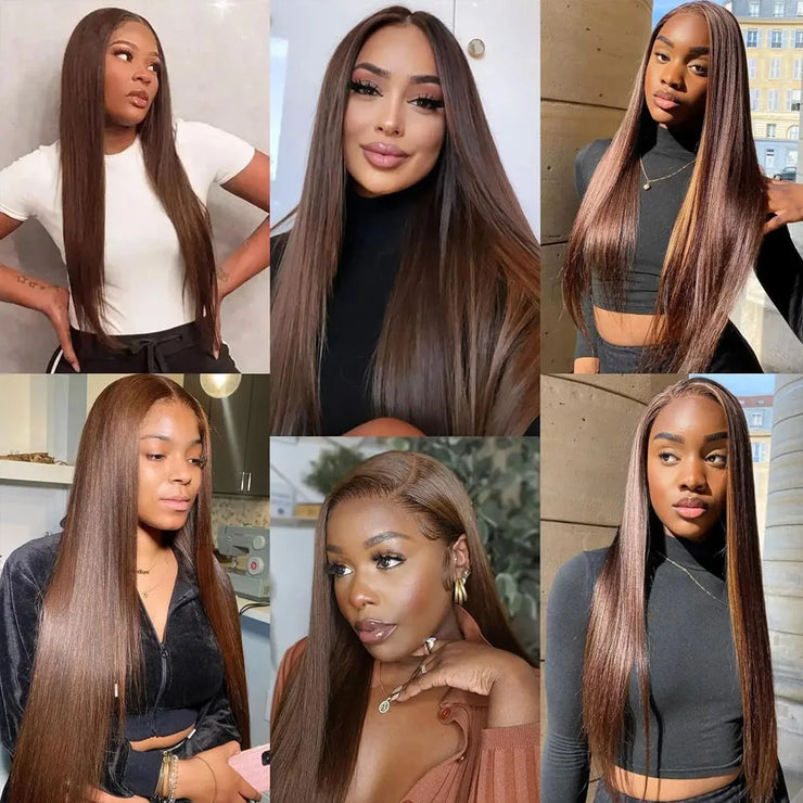 13x4 Chocolate Brown Lace Front Human Hair Wigs For Women 13x6 HD Transparent Straight Lace Frontal Wigs Colored Human Hair Wigs