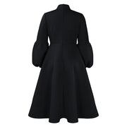 Elegant Dresses for Women Bow Collar Full Sleeve High Waisted Pleated Mid Calf Luxury Birthday Party Dinner Vestidos Mujer Dress