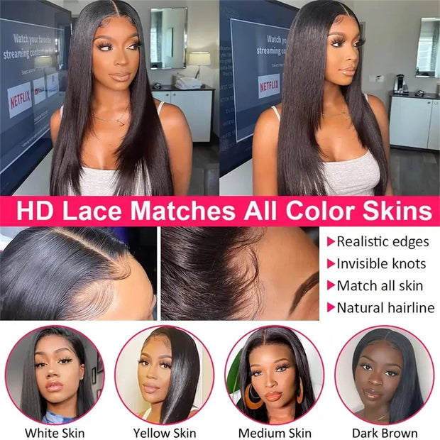 13x4 HD Lace Front Wigs Human Hair 180 Density Straight HD Lace Frontal Wigs Pre Plucked with Baby Hair Hairline