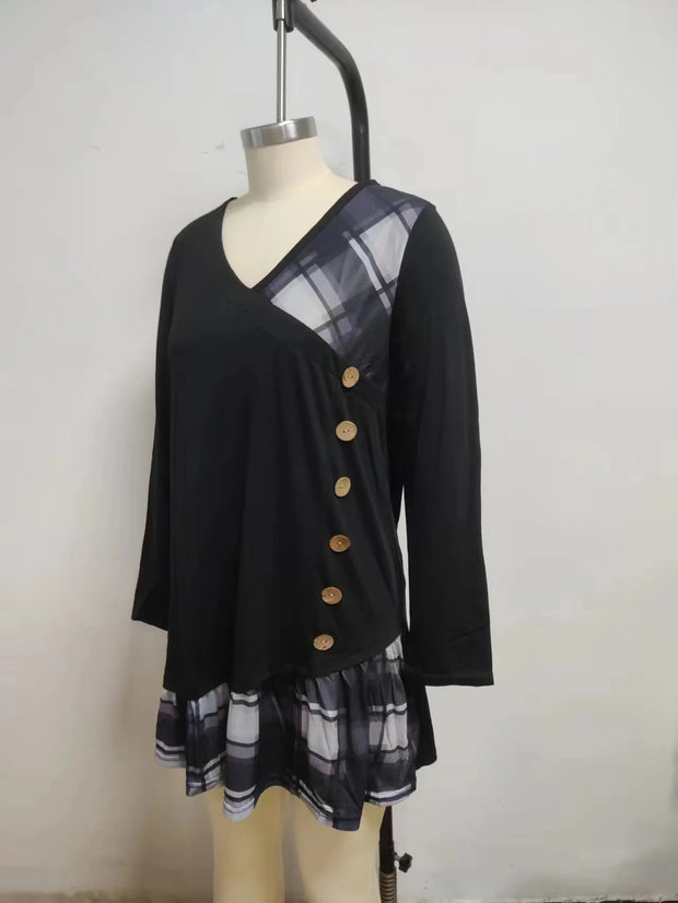 Dresses for Women European and American autumn and Winter Elegant Everyday Loose Party Dress Buttons Long Sleeve Dress