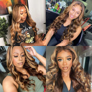 Highlight 13x4 Lace Frontal Wig Human Hair Body Wave 13x6 Hd Lace Front Wig For Women 4/27 Blonde Ombre Brown Colored Wig 36Inch
