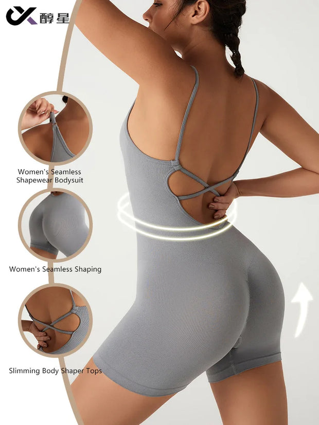 Gym Jumpsuits for Women Sport Overalls Sleeveless Fitness Yoga Suit Elastic Workout Short Bodysuit Push-up Athletic Wear