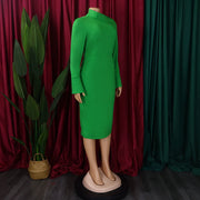 Dresses for Women 2024 New Skew Collar Full Sleeve Solid Sheath Package Hips Mid Calf Professional African Business Work Dress