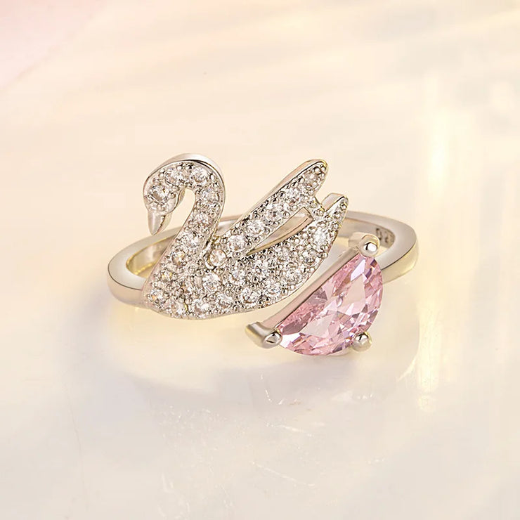 Crystals Rings For Woman Fashion Jewelry High Quality Zircon Rose Gold Silver Little Swan Open Ring
