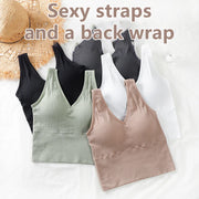 Bra Tops Summer V Neck Rib Crop Tank Top With Detachable Bra Pads Sleevelss Solid Color Backless Sporty Bra Top