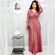 Dresses For Women Elegant Party Low Cut Sequined Gown Dress With Belt Nine Point Sleeve Ruffle Hem Flowy Long Dress Plus Size