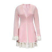 Dresses for Women 2023 Elegant Ruffle Hem Long Sleeve V-Neck Blazer Dress Button Blazer Work Formal Dresses Commuting