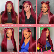 13x6 Red Straight HD Lace Front Wig Pre-Plucked Glueless Long Straight 99j Burgundy Synthetic Lace Front Wigs For Black Women