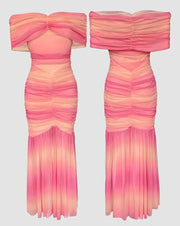 Dresses for Women 2025 Elegant Sexy Off Shoulder Ruched Cinched Waist Evening Dress Slim Fit Mermaid Hem Party Dress