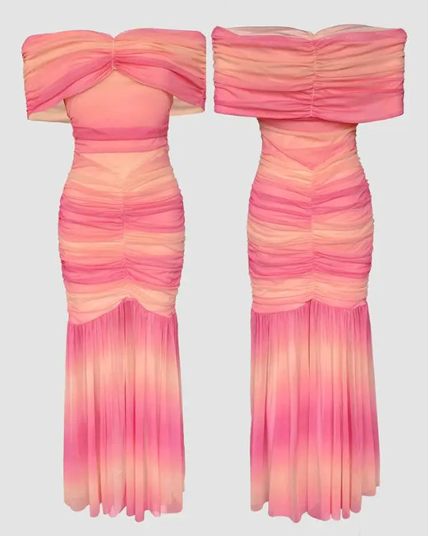 Dresses for Women 2025 Elegant Sexy Off Shoulder Ruched Cinched Waist Evening Dress Slim Fit Mermaid Hem Party Dress