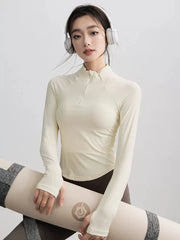 Gym Coat Shirts Stand-up Collar Half Zipper Slim Sports Top T-shirt Thin Activewear Yoga Breathable Long-sleeved Fitness Clothes
