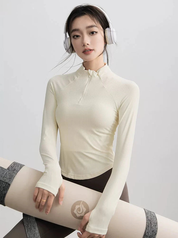 Gym Coat Shirts Stand-up Collar Half Zipper Slim Sports Top T-shirt Thin Activewear Yoga Breathable Long-sleeved Fitness Clothes