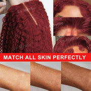 ISHINE Reddish Brown Deep Curly 13x4 Lace Frontal Wig Human Hair 13x6 Curly 34 Inch HD Lace Front Wigs Red Wine Water Wave