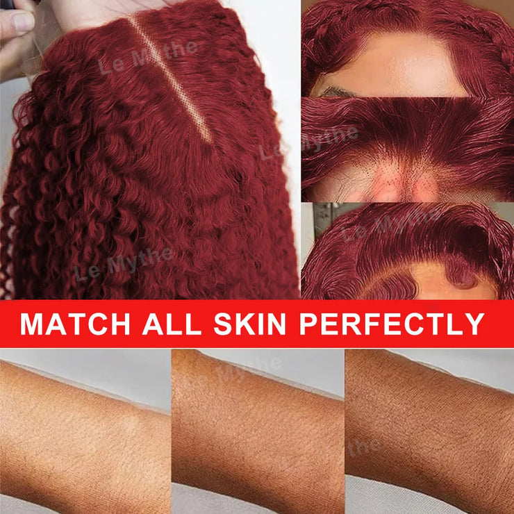 ISHINE Reddish Brown Deep Curly 13x4 Lace Frontal Wig Human Hair 13x6 Curly 34 Inch HD Lace Front Wigs Red Wine Water Wave