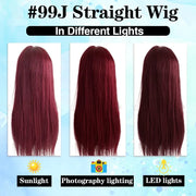 13x6 Red Straight HD Lace Front Wig Pre-Plucked Glueless Long Straight 99j Burgundy Synthetic Lace Front Wigs For Black Women