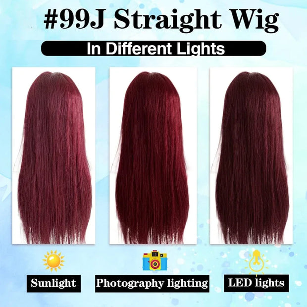 13x6 Red Straight HD Lace Front Wig Pre-Plucked Glueless Long Straight 99j Burgundy Synthetic Lace Front Wigs For Black Women
