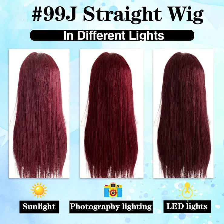 13x6 Red Straight HD Lace Front Wig Pre-Plucked Glueless Long Straight 99j Burgundy Synthetic Lace Front Wigs For Black Women