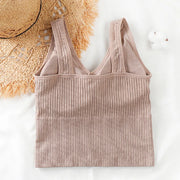 Bra Tops Summer V Neck Rib Crop Tank Top With Detachable Bra Pads Sleevelss Solid Color Backless Sporty Bra Top