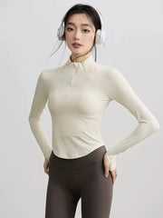 Gym Coat Shirts Stand-up Collar Half Zipper Slim Sports Top T-shirt Thin Activewear Yoga Breathable Long-sleeved Fitness Clothes