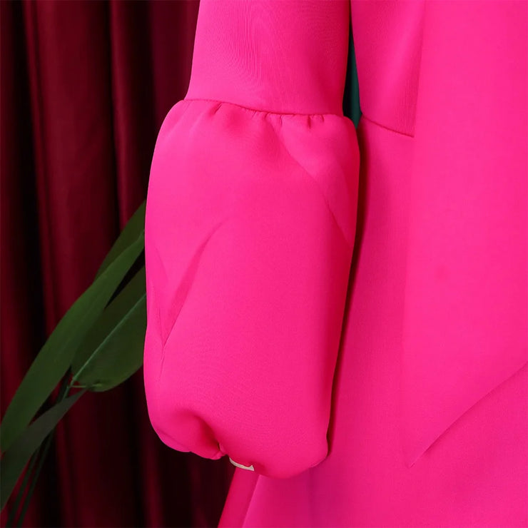 Elegant Dresses for Women Bow Collar Full Sleeve High Waisted Pleated Mid Calf Luxury Birthday Party Dinner Vestidos Mujer Dress