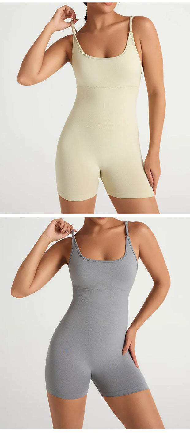 Gym Jumpsuits for Women Sport Overalls Sleeveless Fitness Yoga Suit Elastic Workout Short Bodysuit Push-up Athletic Wear