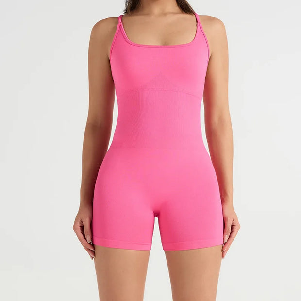 Gym Jumpsuits for Women Sport Overalls Sleeveless Fitness Yoga Suit Elastic Workout Short Bodysuit Push-up Athletic Wear