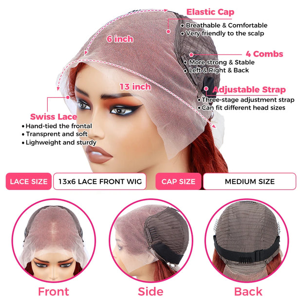 HD 13x4 Reddish Brown Body Wave Lace Frontal Human Hair Wigs Water Wave Brazilian Pre Plucked 13x6 Lace Front Wig For Women