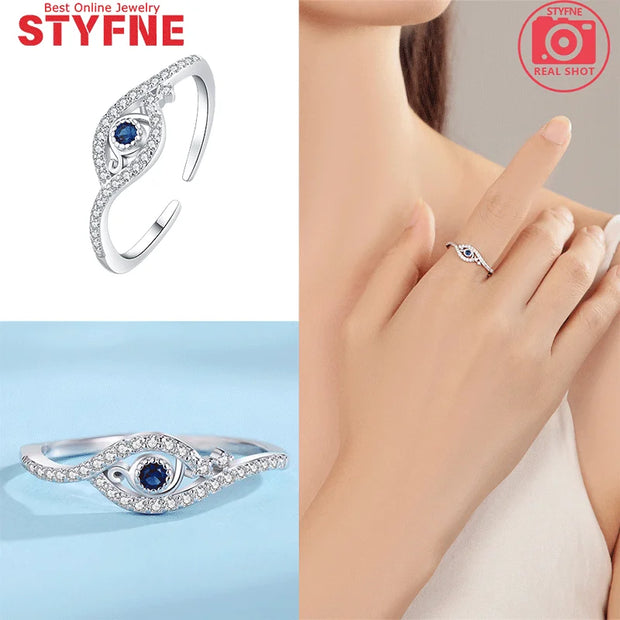Woman Rings Blue Eye Ring 925 Sterling Silver For Women's ring Jewelry with Gift Bag
