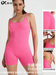 Gym Jumpsuits for Women Sport Overalls Sleeveless Fitness Yoga Suit Elastic Workout Short Bodysuit Push-up Athletic Wear