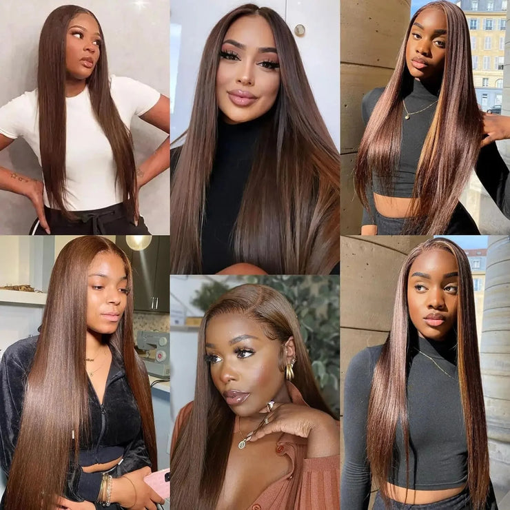 HD 13x6 13x4 Lace Frontal Wigs 100% Raw Vietnamese Chocolate Brown Straight Virgin Hair Pre Plucked Lace Front Human Hair Wigs