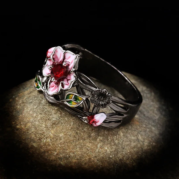 Romantic Gift Rings for Women Exquisite Women's Jewelry Pink Flower Elegant Attend Banquet Wedding Gift anillosa mujer