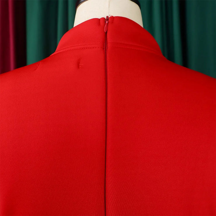 Elegant Dresses for Women Bow Collar Full Sleeve High Waisted Pleated Mid Calf Luxury Birthday Party Dinner Vestidos Mujer Dress